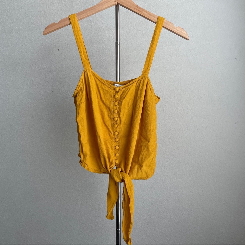 Madewell Women's Mustard Yellow Button Front Tie Top Summer y2k Beach Pool XS - Picture 3 of 7
